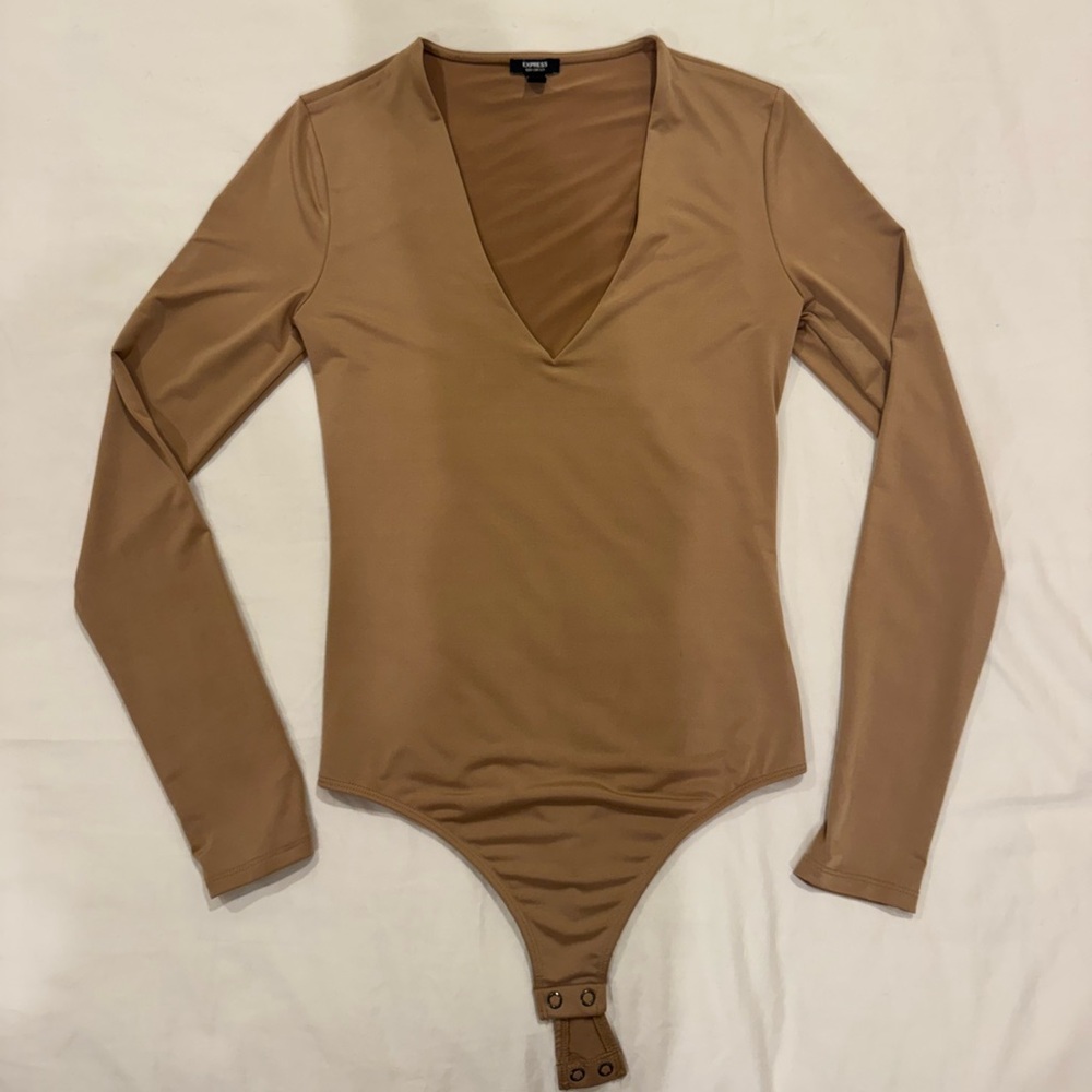 Express Camel V-Neck Bodysuit